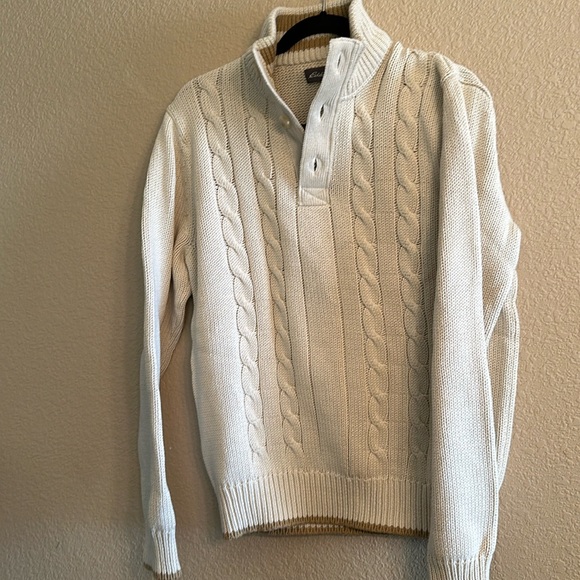 EUC Eddie Bauer size M men’s sweater button knit beige long sleeve - Picture 1 of 6